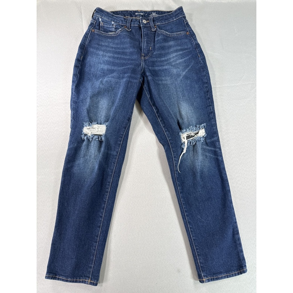 Old Navy Distressed Ripped Jeans Womens Blue Denim Mid Rise Skinny Stretch Rips